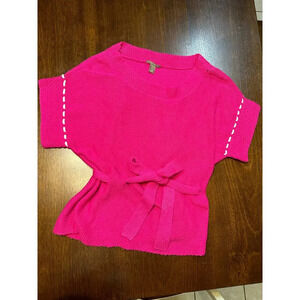 Pink Twill Women Large Cotton Blend Knit Wrap Sweater Shirt Colorful Art to Wear